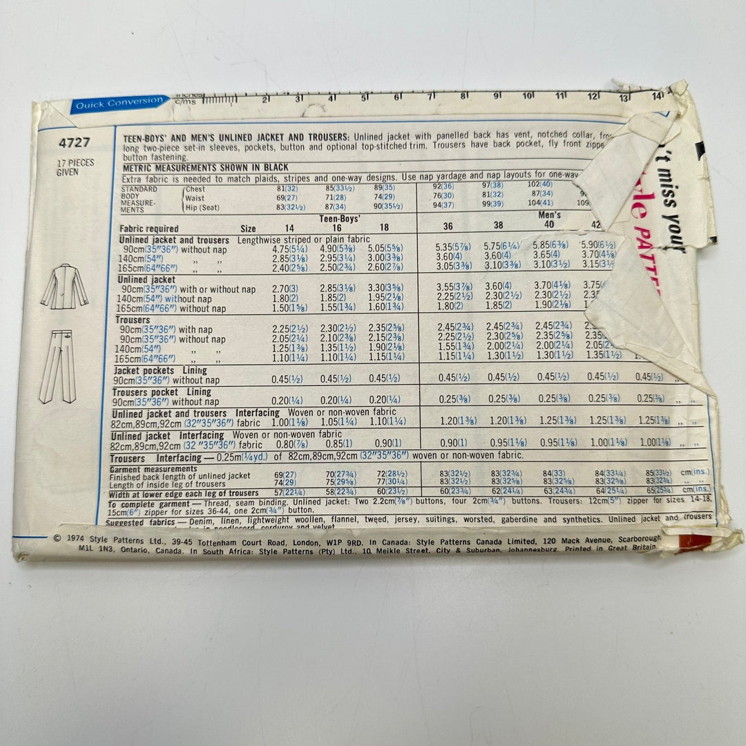Sewing Pattern - Menswear - Style 4727 - True Deadstock supplies Fabric by private - Sustainable Textile | FABCYCLE