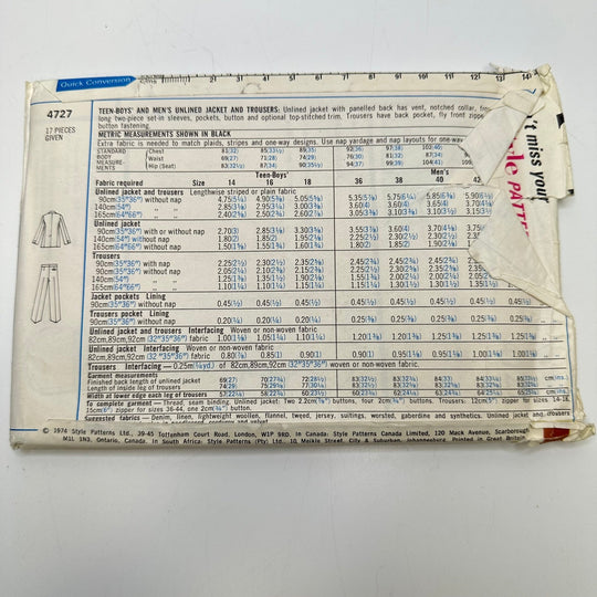 Sewing Pattern - Menswear - Style 4727 - True Deadstock supplies Fabric by private - Sustainable Textile | FABCYCLE