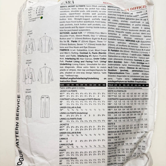 Sewing Pattern - Menswear - Vogue 2383 - True Deadstock supplies Fabric by private - Sustainable Textile | FABCYCLE