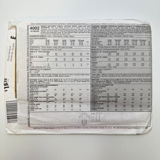 Sewing Pattern - Unisex - McCall&