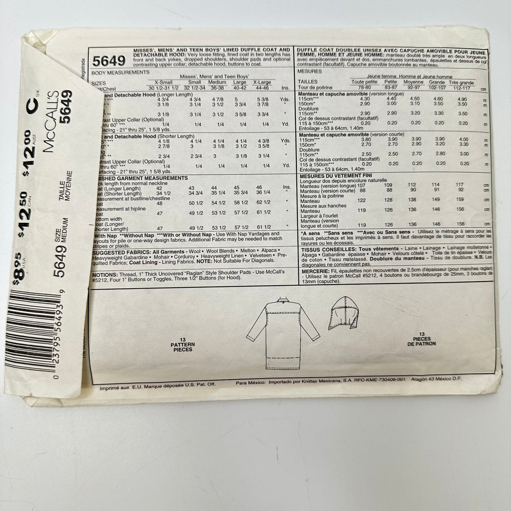 Sewing Pattern - Unisex - McCall's 5649 - True Deadstock supplies Fabric by private - Sustainable Textile | FABCYCLE