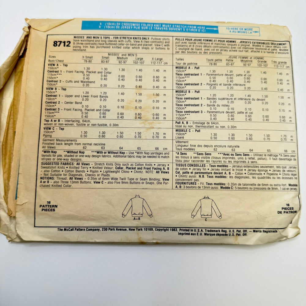 Sewing Pattern - Unisex - McCall's 8712 - True Deadstock supplies Fabric by private - Sustainable Textile | FABCYCLE