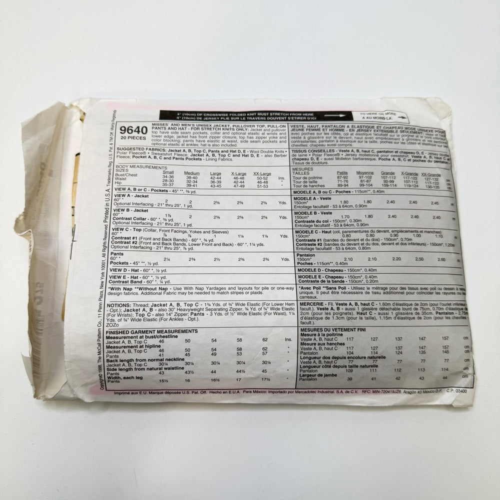 Sewing Pattern - Unisex - McCall's 9640 - True Deadstock supplies Fabric by private - Sustainable Textile | FABCYCLE