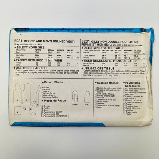 Sewing Pattern - Unisex - Simplicity 5231 - True Deadstock supplies Fabric by private - Sustainable Textile | FABCYCLE