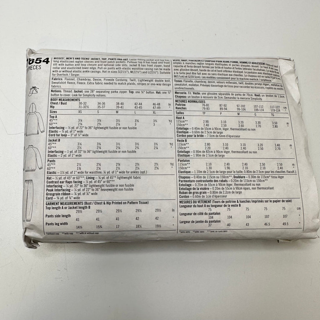 Sewing Pattern - Unisex - Simplicity 7854 - True Deadstock supplies Fabric by private - Sustainable Textile | FABCYCLE