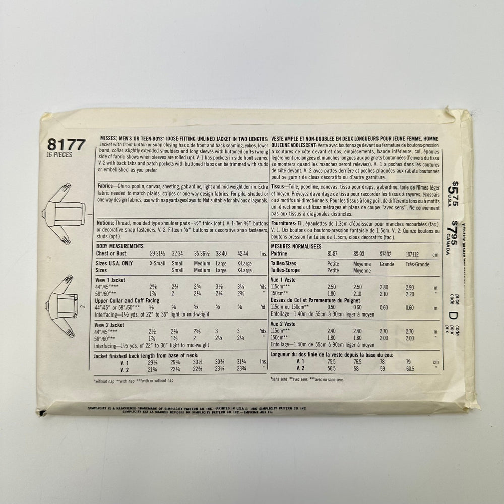 Sewing Pattern - Unisex - Simplicity 8177 - True Deadstock supplies Fabric by private - Sustainable Textile | FABCYCLE