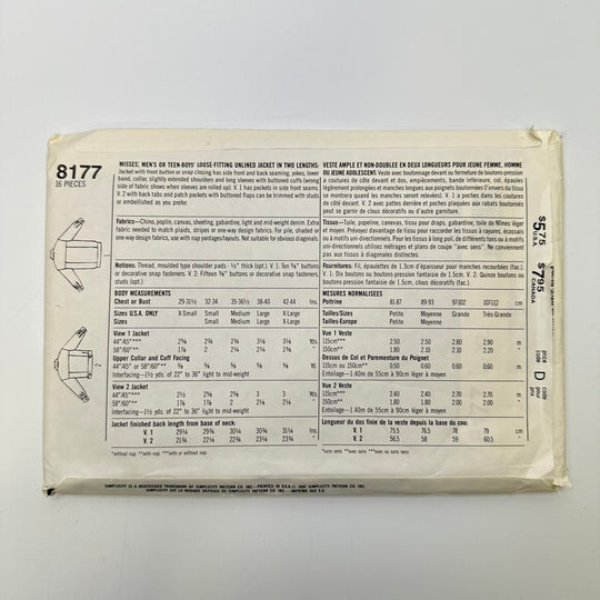Sewing Pattern - Unisex - Simplicity 8177 - True Deadstock supplies Fabric by private - Sustainable Textile | FABCYCLE