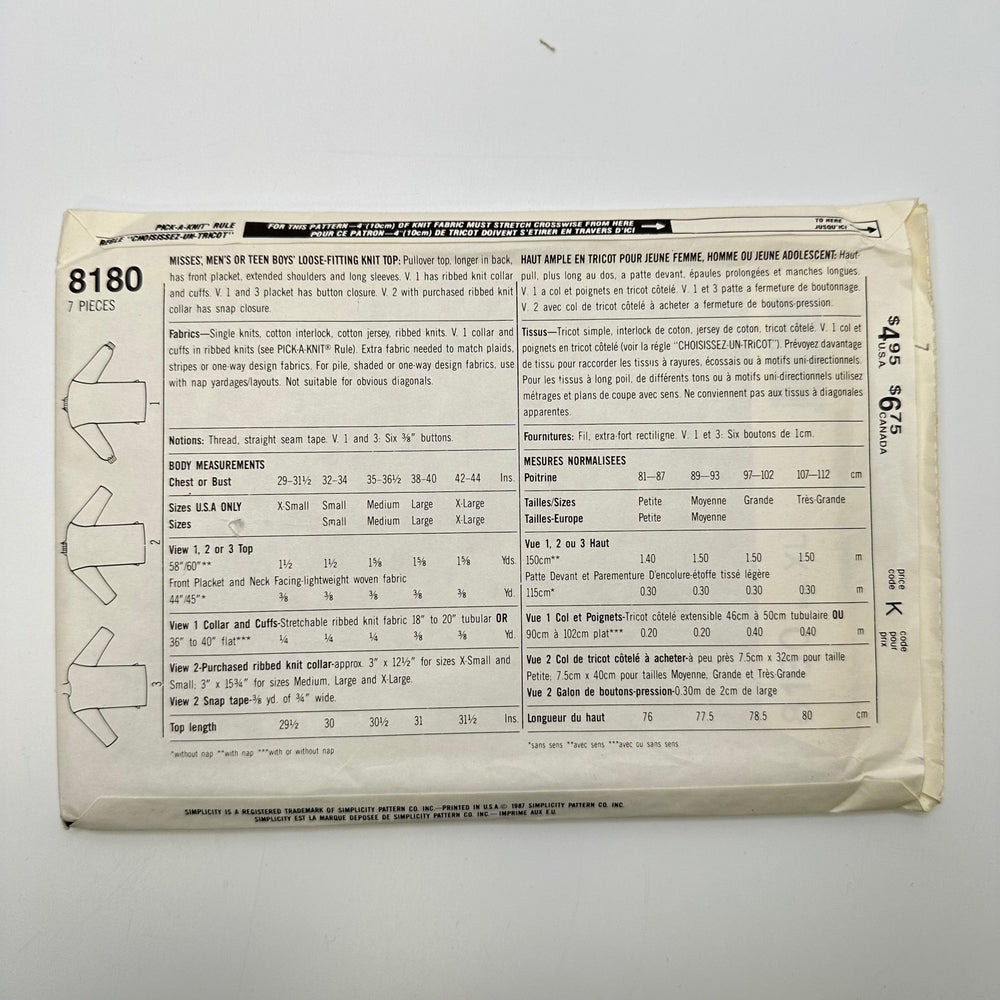 Sewing Pattern - Unisex - Simplicity 8180 - True Deadstock supplies Fabric by private - Sustainable Textile | FABCYCLE