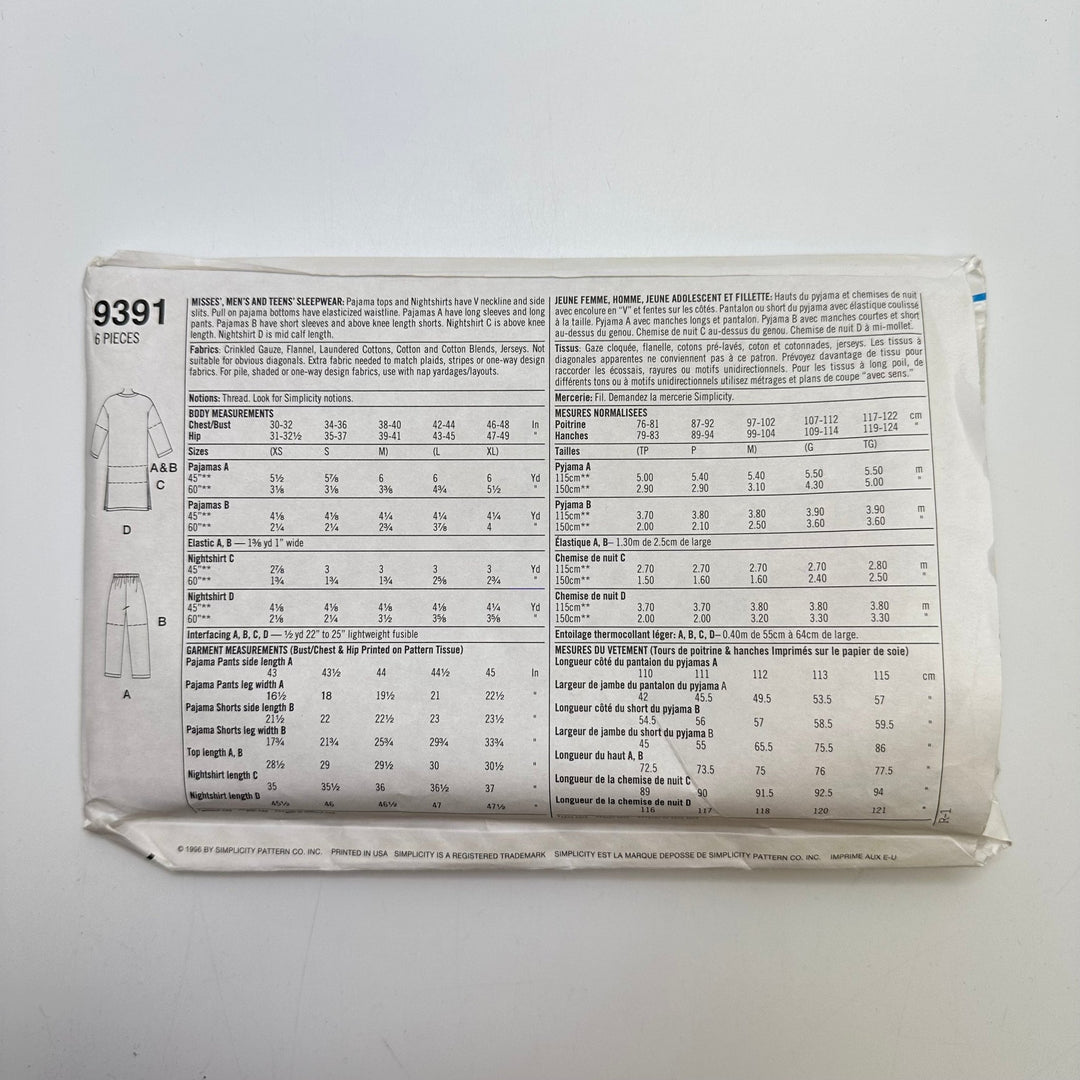 Sewing Pattern - Unisex - Simplicity 9391 - True Deadstock supplies Fabric by private - Sustainable Textile | FABCYCLE