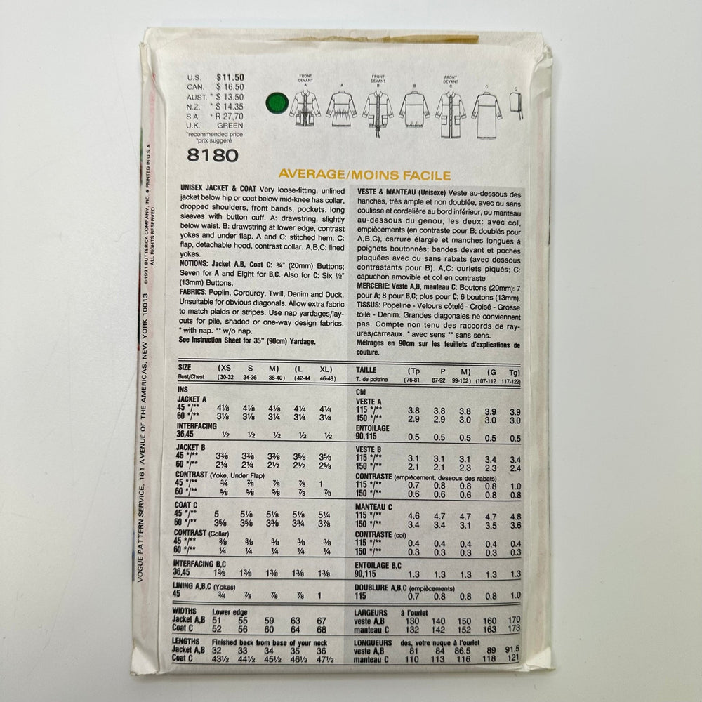 Sewing Pattern - Unisex - Vogue 8180 - True Deadstock supplies Fabric by private - Sustainable Textile | FABCYCLE