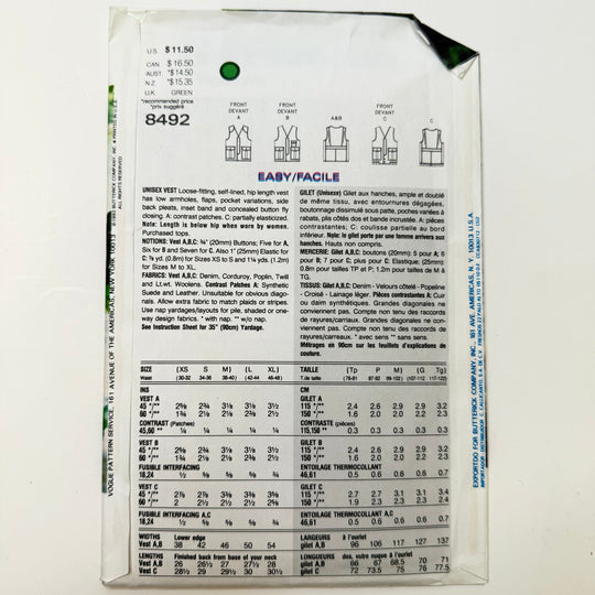 Sewing Pattern - Unisex - Vogue 8492 - True Deadstock supplies Fabric by private - Sustainable Textile | FABCYCLE