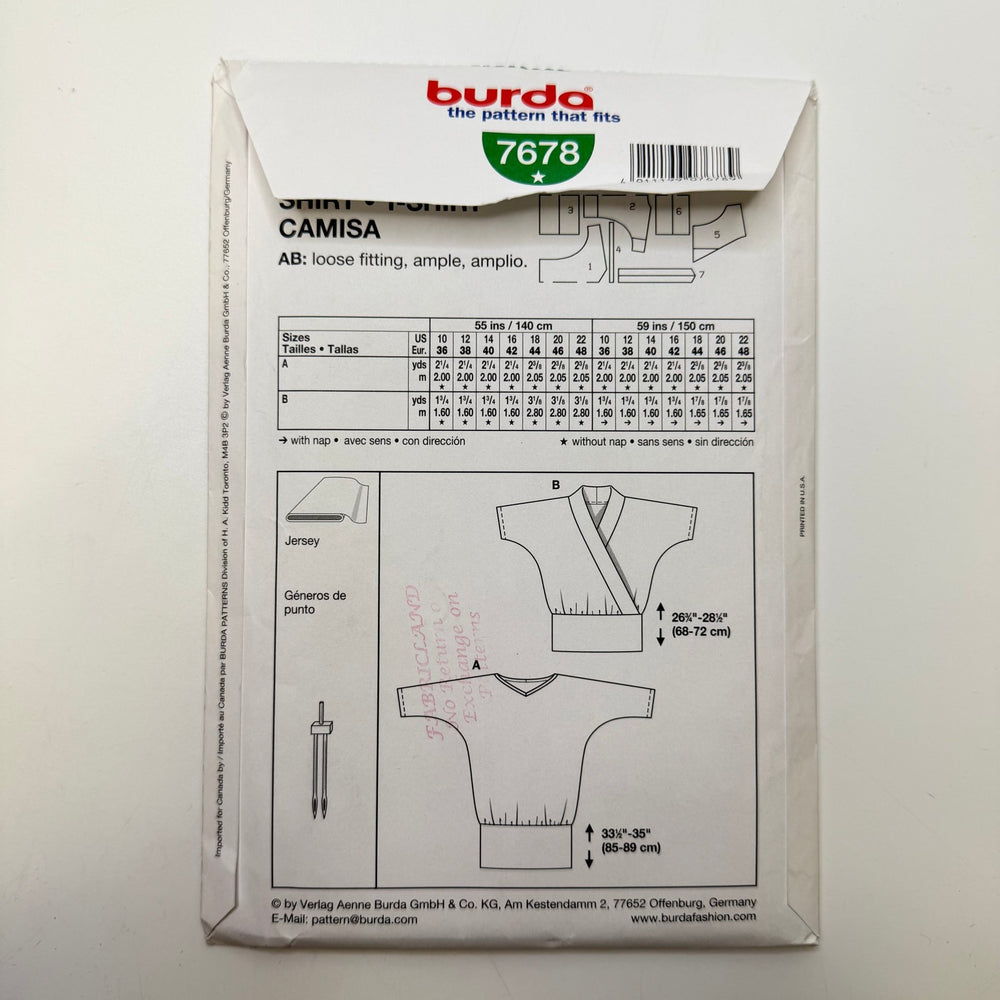 Sewing Pattern - Womenswear - Burda 7678 - True Deadstock supplies Fabric by private - Sustainable Textile | FABCYCLE