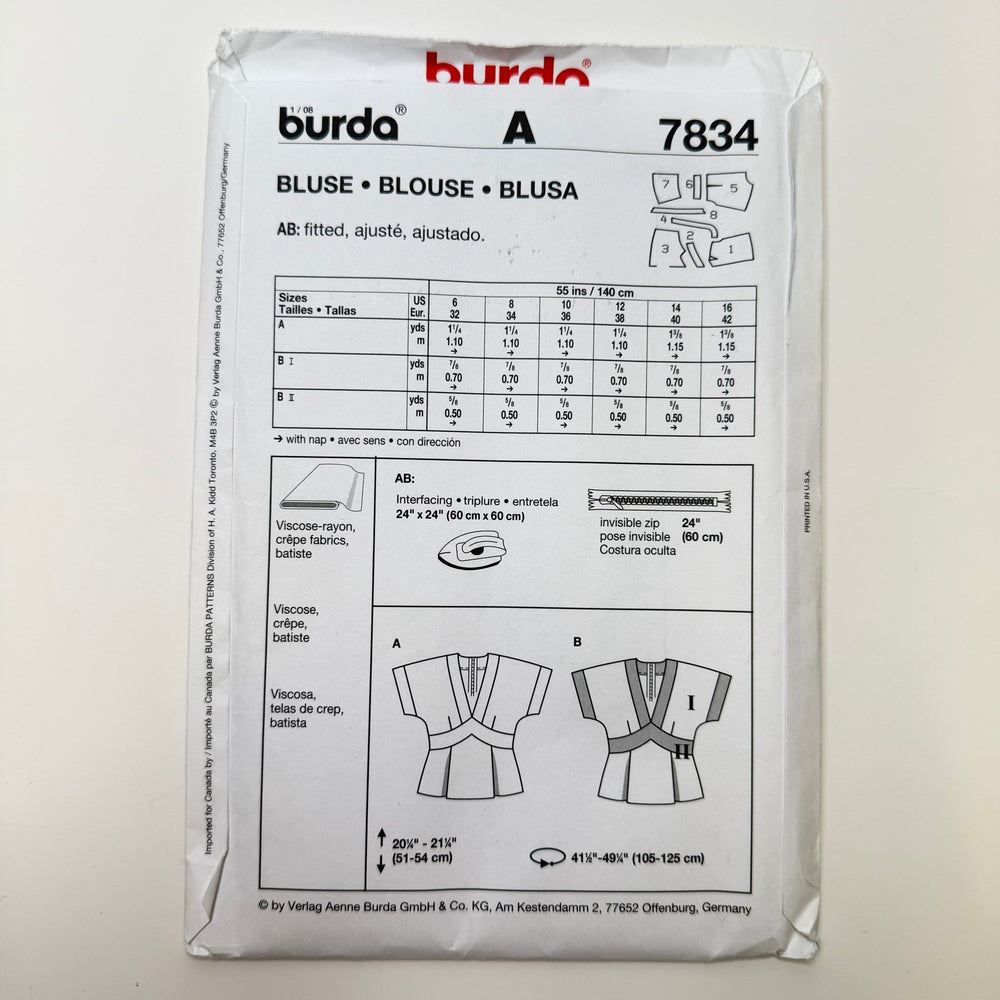 Sewing Pattern - Womenswear - Burda 7834 - True Deadstock supplies Fabric by private - Sustainable Textile | FABCYCLE