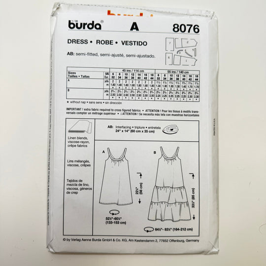 Sewing Pattern - Womenswear - Burda 8076 - True Deadstock supplies Fabric by private - Sustainable Textile | FABCYCLE