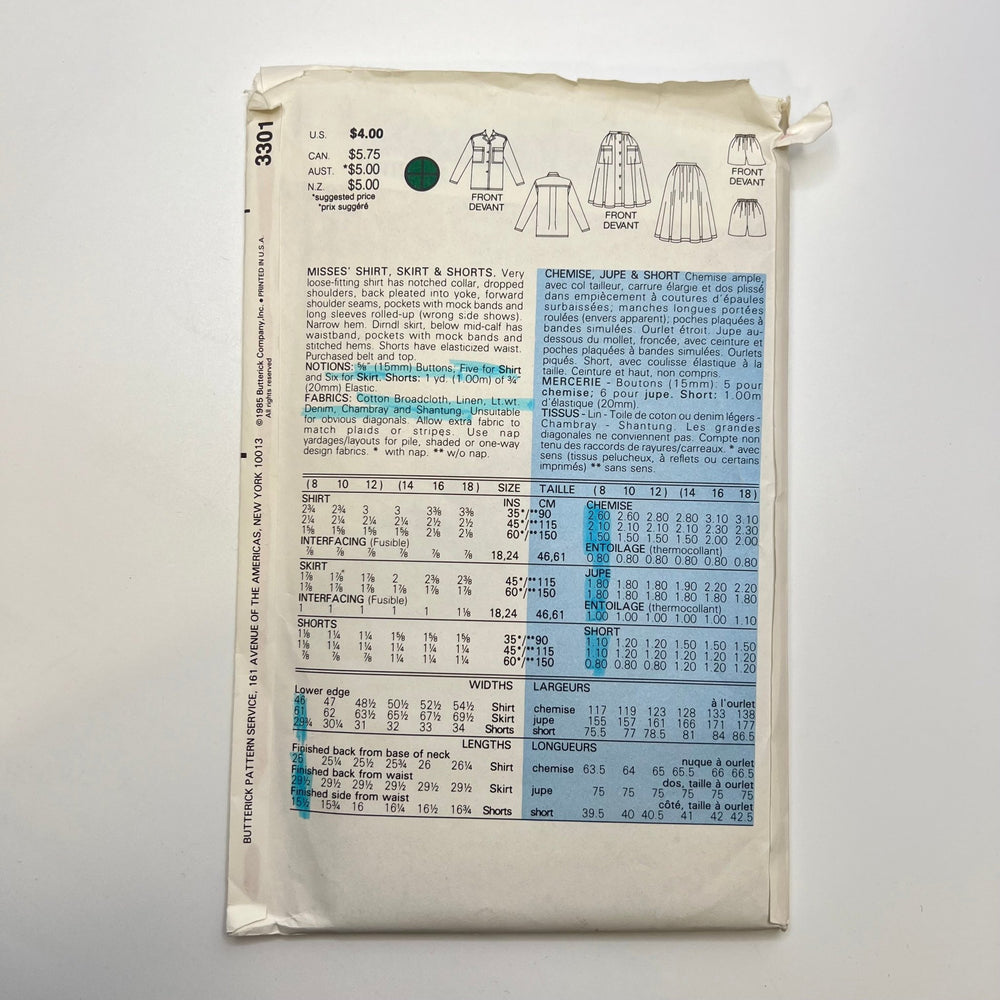 Sewing Pattern - Womenswear - Butterick 3301 - True Deadstock supplies Fabric by private - Sustainable Textile | FABCYCLE