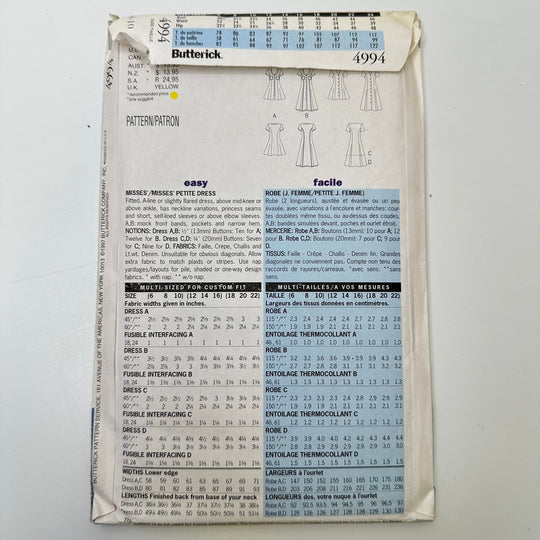 Sewing Pattern - Womenswear - Butterick 4994 - True Deadstock supplies Fabric by private - Sustainable Textile | FABCYCLE
