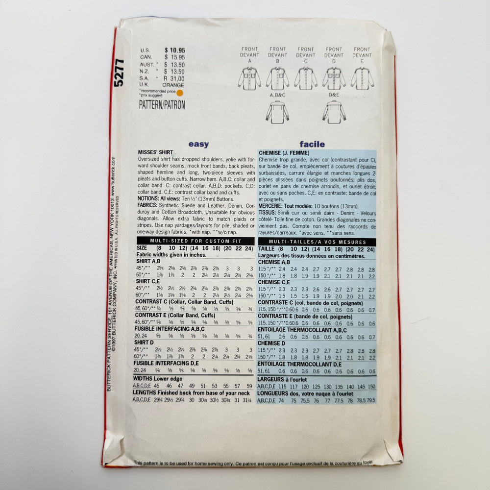 Sewing Pattern - Womenswear - Butterick 5277 - True Deadstock supplies Fabric by private - Sustainable Textile | FABCYCLE