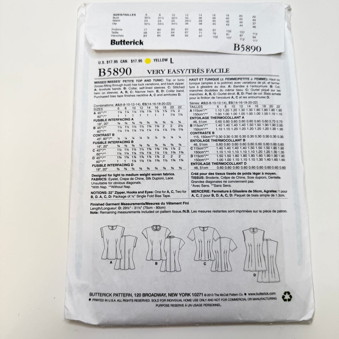 Sewing Pattern - Womenswear - Butterick 5890 - True Deadstock supplies Fabric by private - Sustainable Textile | FABCYCLE
