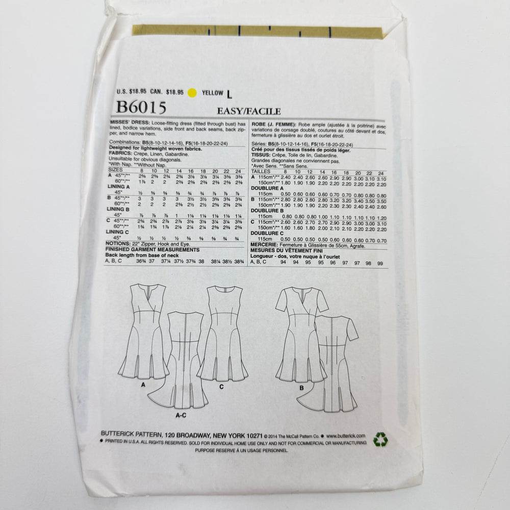 Sewing Pattern - Womenswear - Butterick 6015 - True Deadstock supplies Fabric by private - Sustainable Textile | FABCYCLE