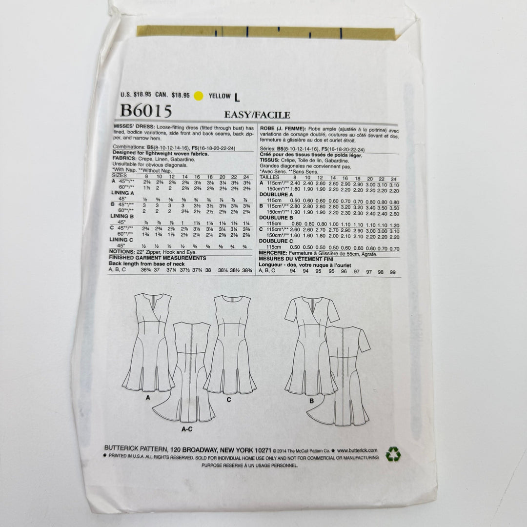 Sewing Pattern - Womenswear - Butterick 6015 - True Deadstock supplies Fabric by private - Sustainable Textile | FABCYCLE