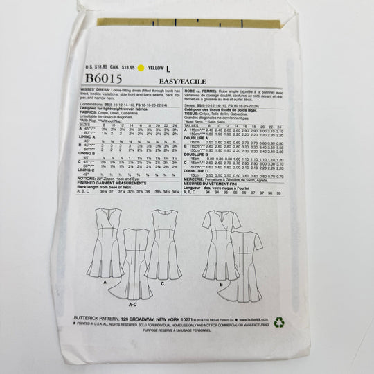 Sewing Pattern - Womenswear - Butterick 6015 - True Deadstock supplies Fabric by private - Sustainable Textile | FABCYCLE