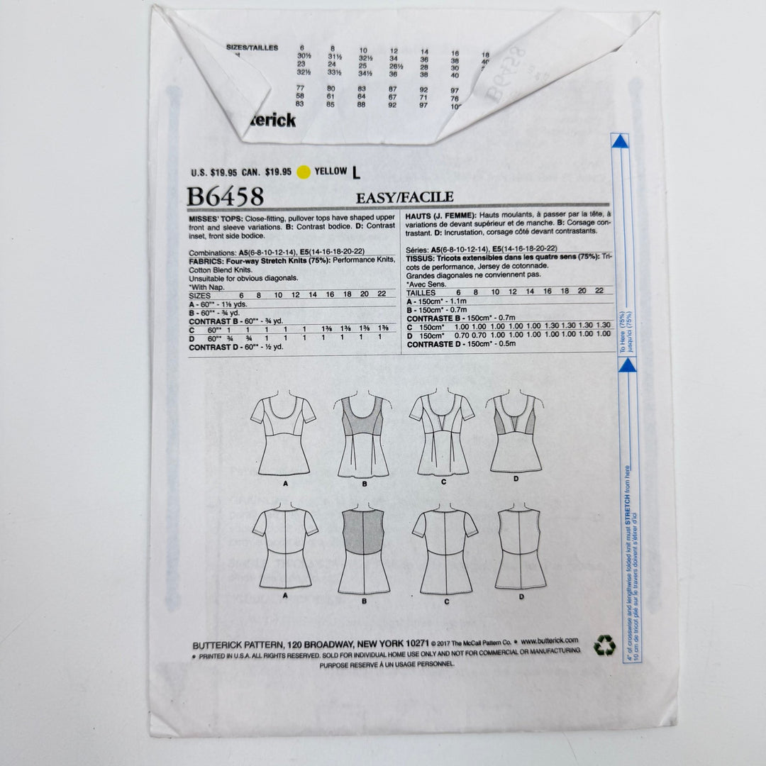 Sewing Pattern - Womenswear - Butterick 6458 - True Deadstock supplies Fabric by private - Sustainable Textile | FABCYCLE