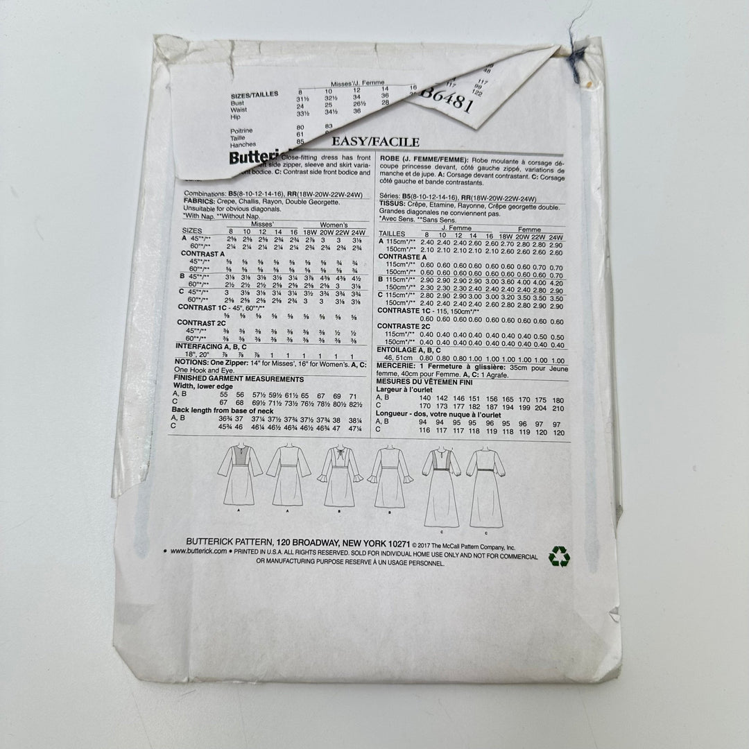 Sewing Pattern - Womenswear - Butterick 6481 - True Deadstock supplies Fabric by private - Sustainable Textile | FABCYCLE