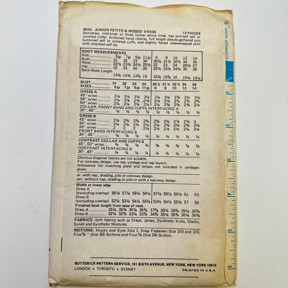 Sewing Pattern - Womenswear - Butterick 6502 - True Deadstock supplies Fabric by private - Sustainable Textile | FABCYCLE