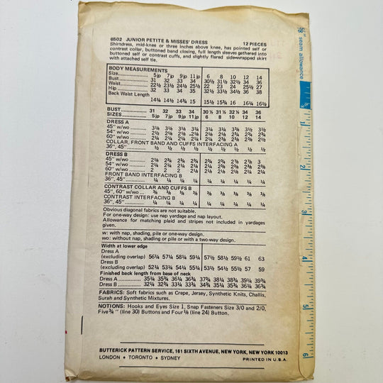 Sewing Pattern - Womenswear - Butterick 6502 - True Deadstock supplies Fabric by private - Sustainable Textile | FABCYCLE