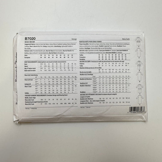 Sewing Pattern - Womenswear - Butterick 7020 - True Deadstock supplies Fabric by private - Sustainable Textile | FABCYCLE
