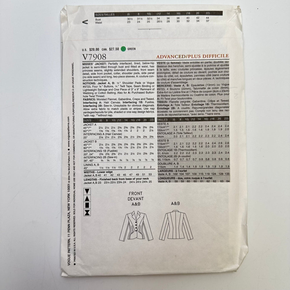 Sewing Pattern - Womenswear - Claire Shaeffer Custom Couture V7908 - True Deadstock supplies Fabric by private - Sustainable Textile | FABCYCLE