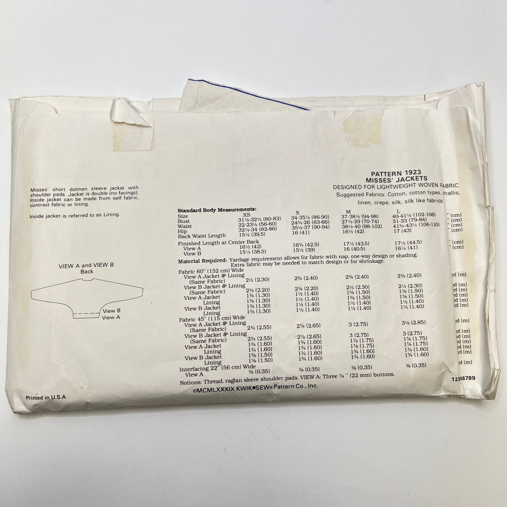Sewing Pattern - Womenswear - Kwik Sew 1923 - True Deadstock supplies Fabric by private - Sustainable Textile | FABCYCLE