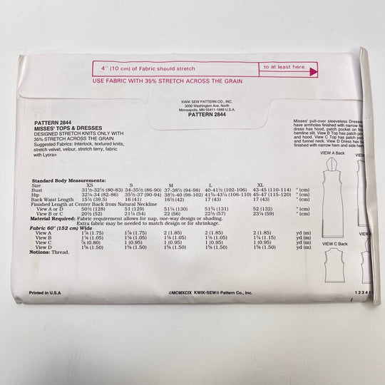 Sewing Pattern - Womenswear - Kwik Sew 2844 - True Deadstock supplies Fabric by private - Sustainable Textile | FABCYCLE