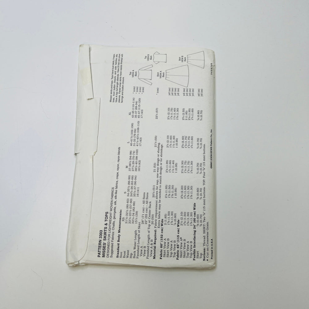 Sewing Pattern - Womenswear - Kwik Sew 3303 - True Deadstock supplies Fabric by private - Sustainable Textile | FABCYCLE