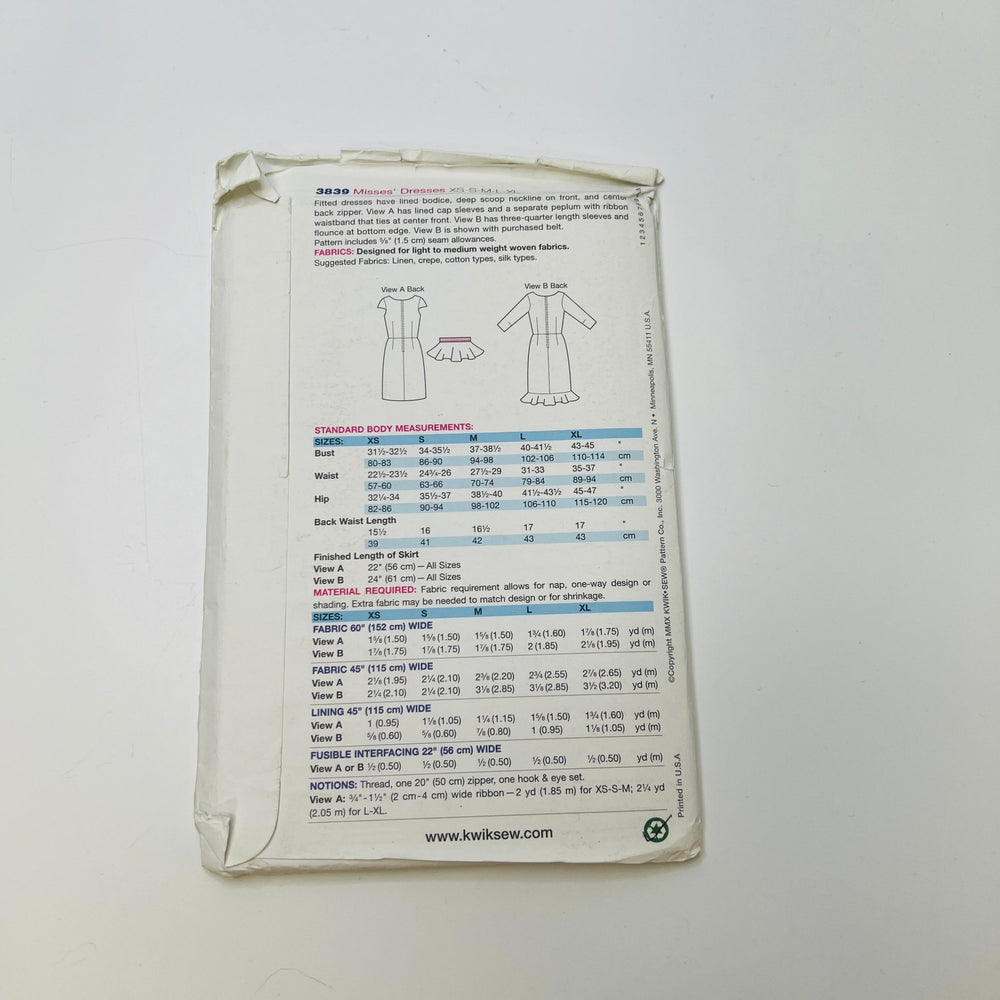 Sewing Pattern - Womenswear - Kwik Sew 3838 - True Deadstock supplies Fabric by private - Sustainable Textile | FABCYCLE