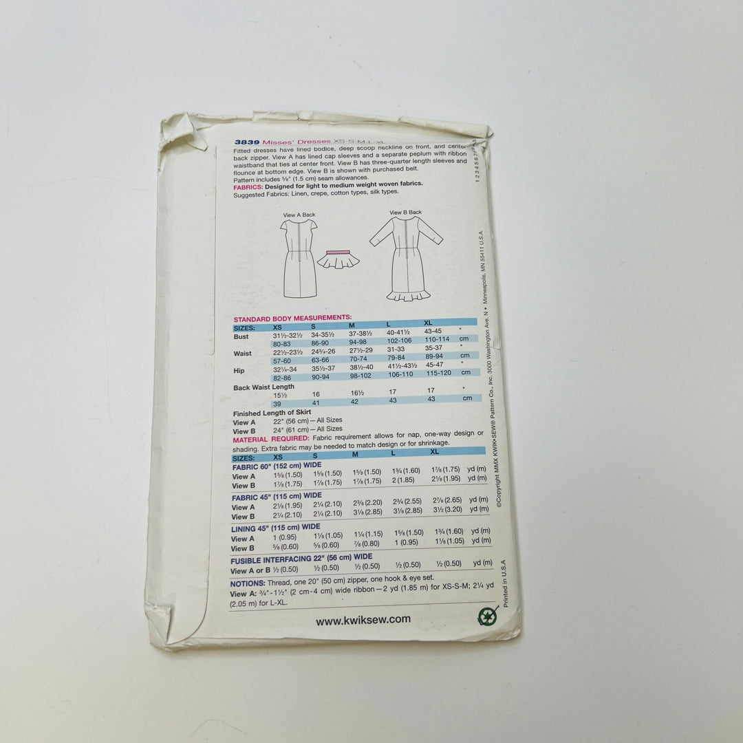 Sewing Pattern - Womenswear - Kwik Sew 3838 - True Deadstock supplies Fabric by private - Sustainable Textile | FABCYCLE