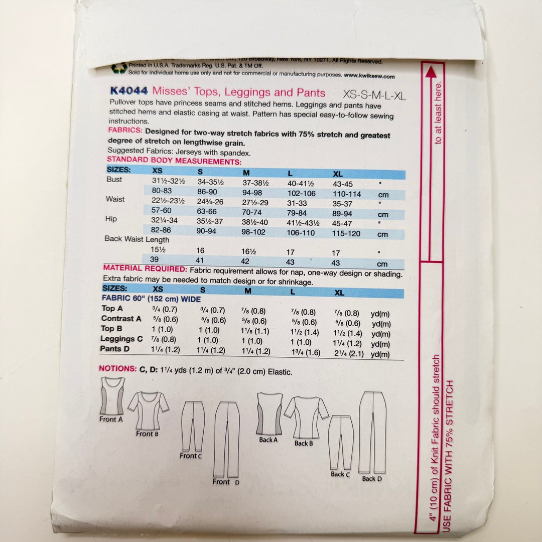 Sewing Pattern - Womenswear - Kwik Sew 4044 - True Deadstock supplies Fabric by private - Sustainable Textile | FABCYCLE