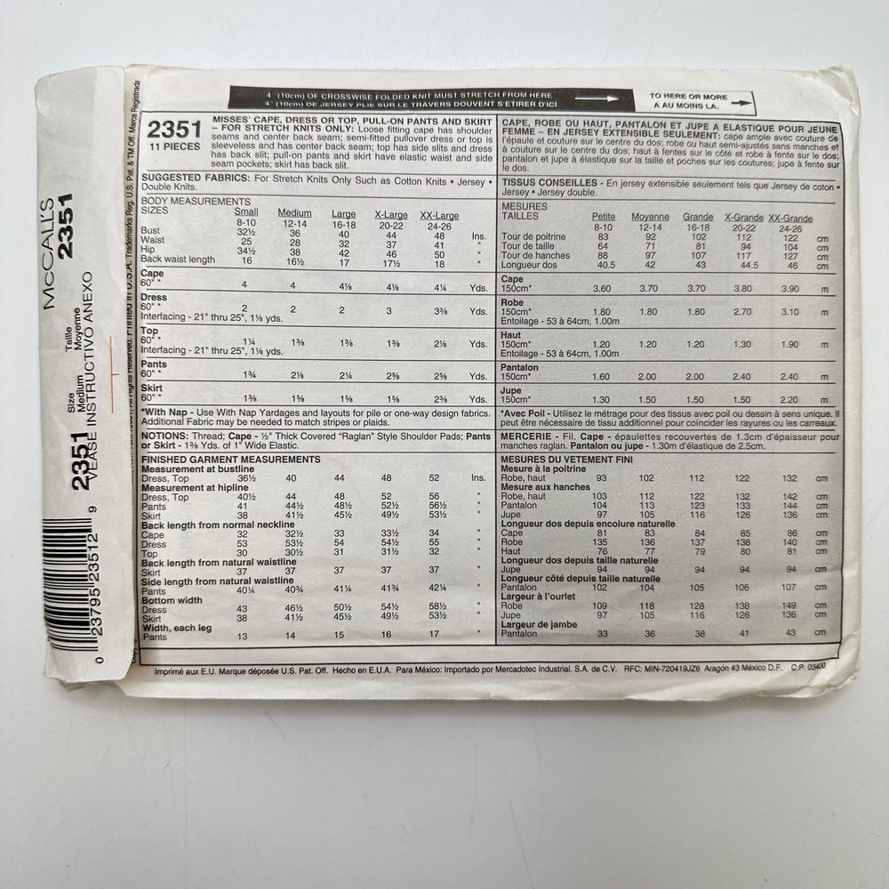 Sewing Pattern - Womenswear - McCall's 2351 - True Deadstock supplies Fabric by private - Sustainable Textile | FABCYCLE