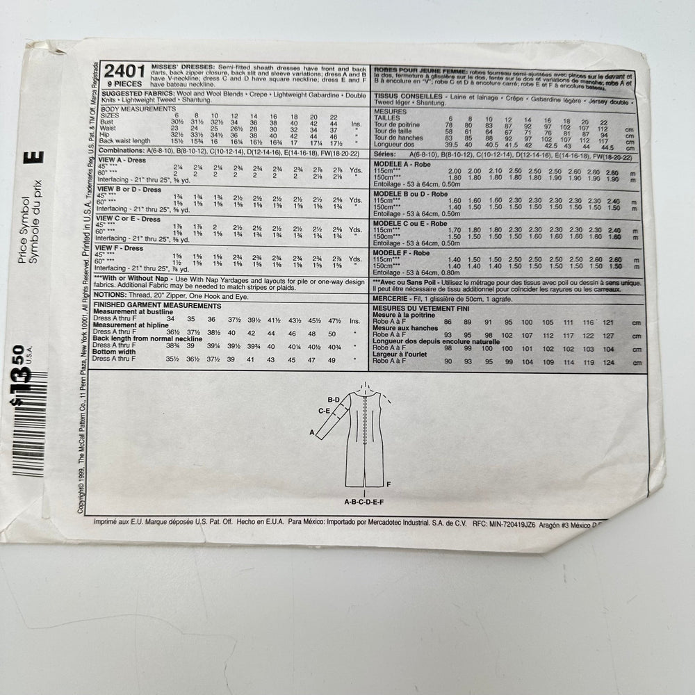 Sewing Pattern - Womenswear - McCall's 2401 - True Deadstock supplies Fabric by private - Sustainable Textile | FABCYCLE