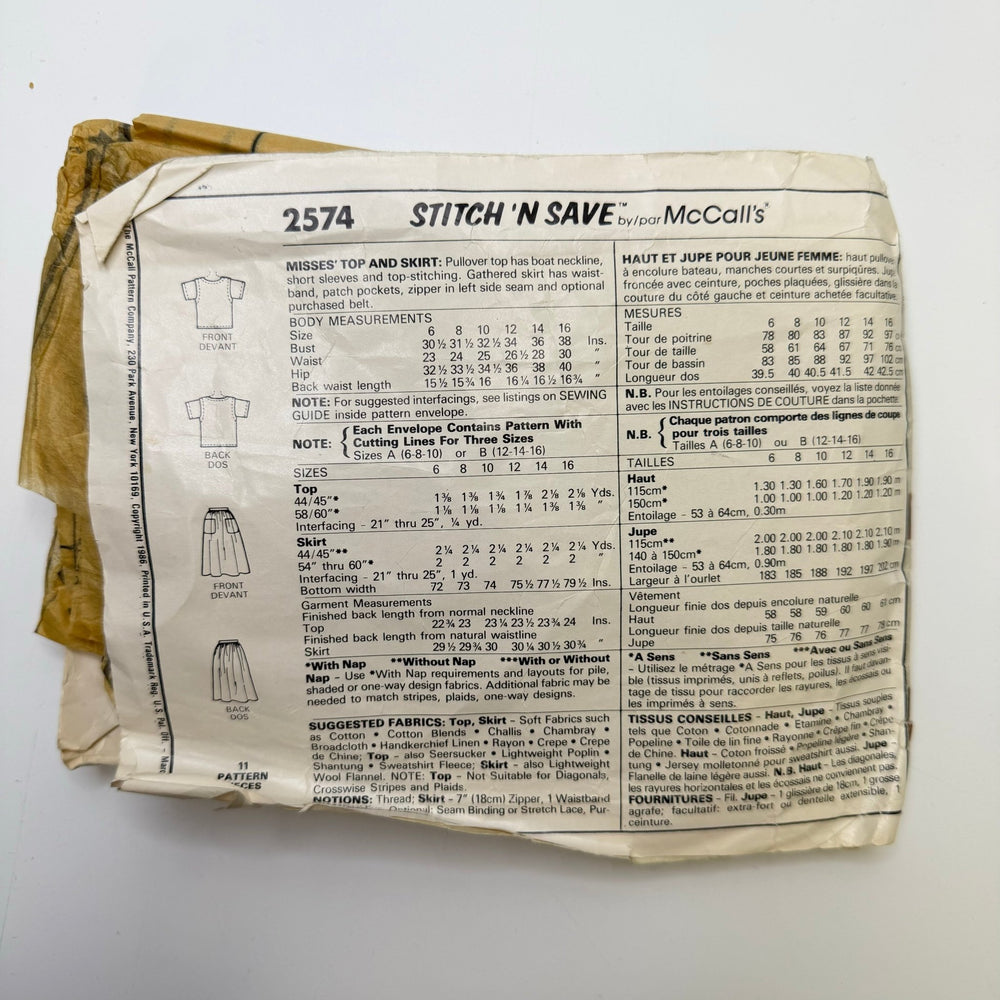 Sewing Pattern - Womenswear - McCall's 2574 - True Deadstock supplies Fabric by private - Sustainable Textile | FABCYCLE