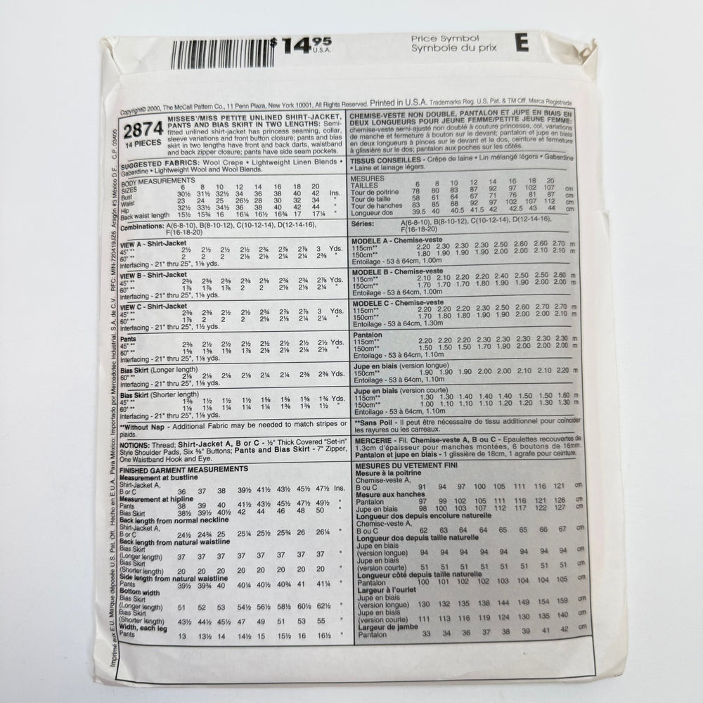 Sewing Pattern - Womenswear - McCall's 2874 - True Deadstock supplies Fabric by private - Sustainable Textile | FABCYCLE