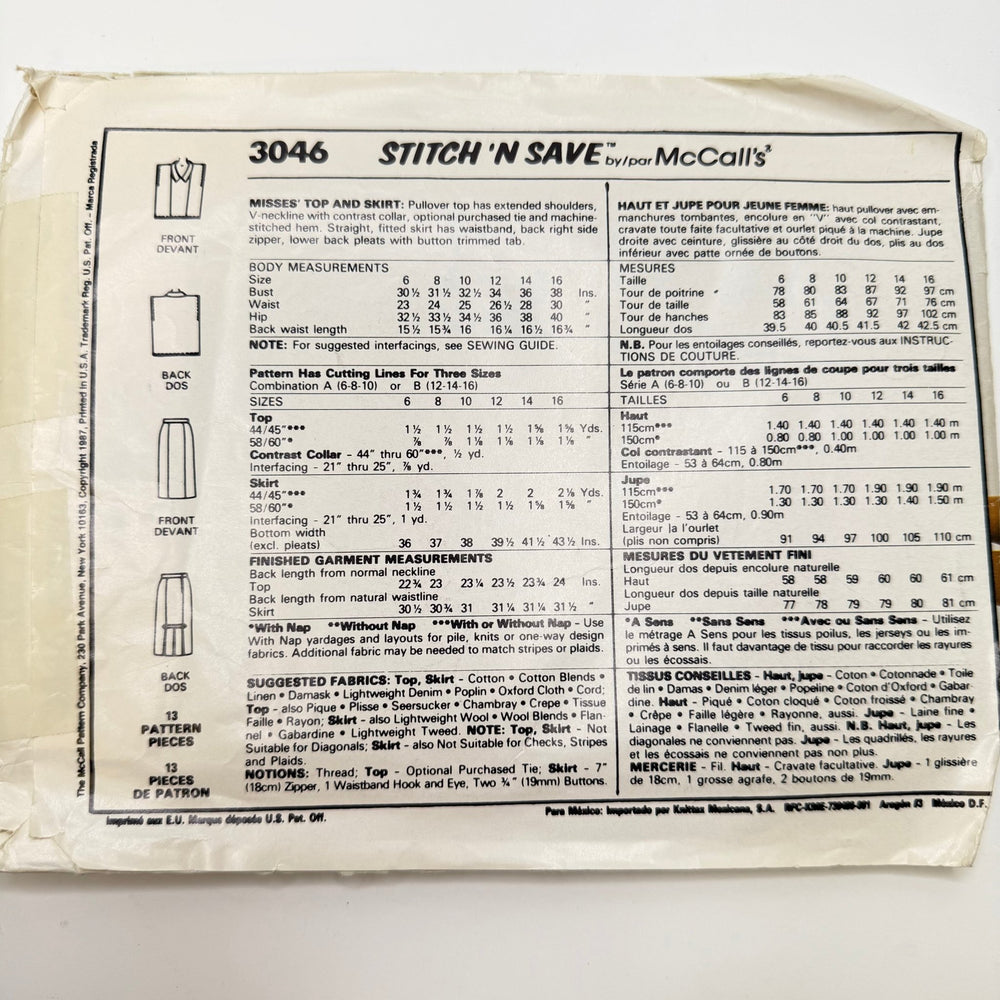 Sewing Pattern - Womenswear - McCall's 3046 - True Deadstock supplies Fabric by private - Sustainable Textile | FABCYCLE