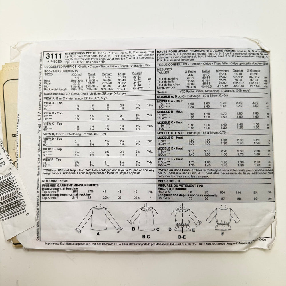 Sewing Pattern - Womenswear - McCall's 3111 - True Deadstock supplies Fabric by private - Sustainable Textile | FABCYCLE