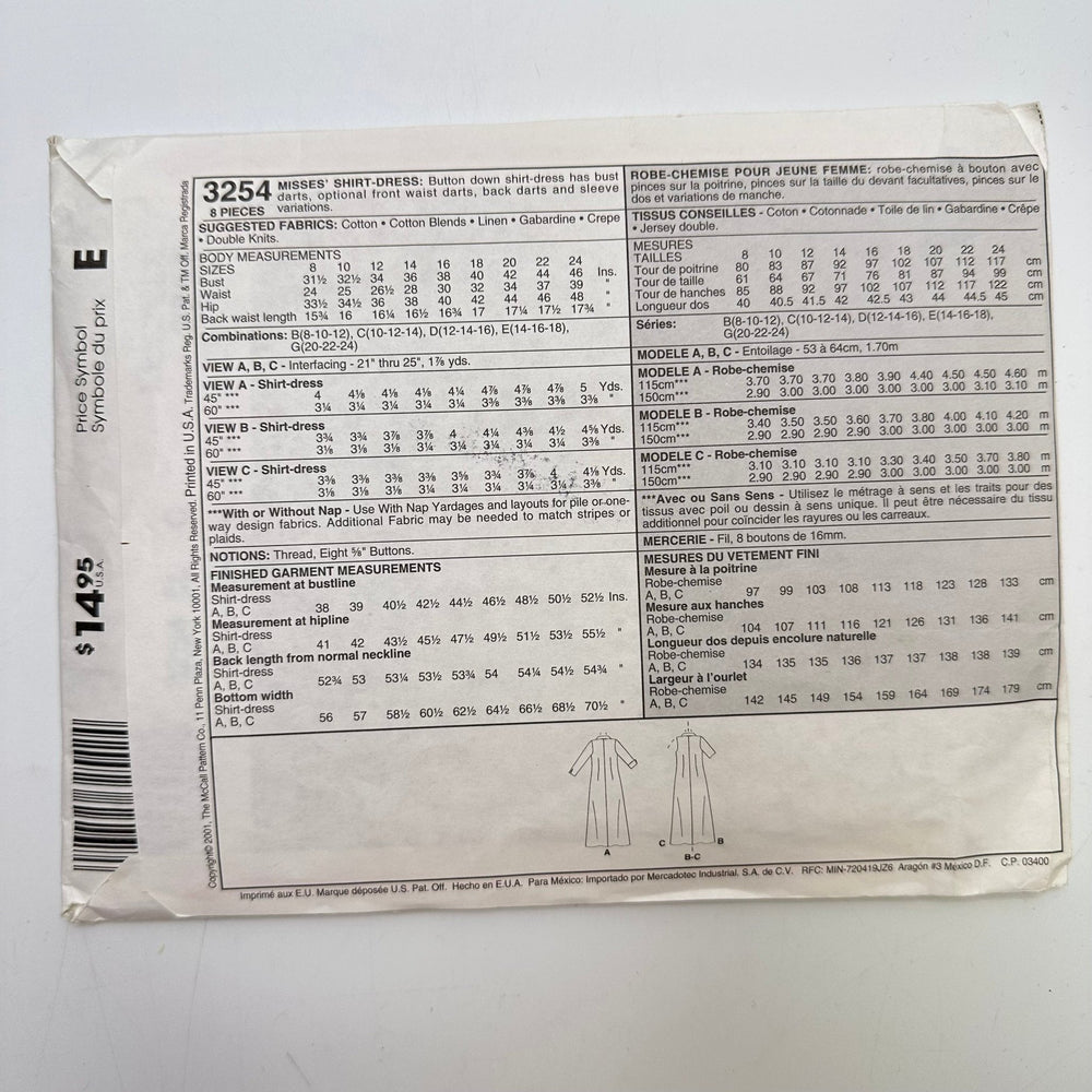 Sewing Pattern - Womenswear - McCall's 3254 - True Deadstock supplies Fabric by private - Sustainable Textile | FABCYCLE
