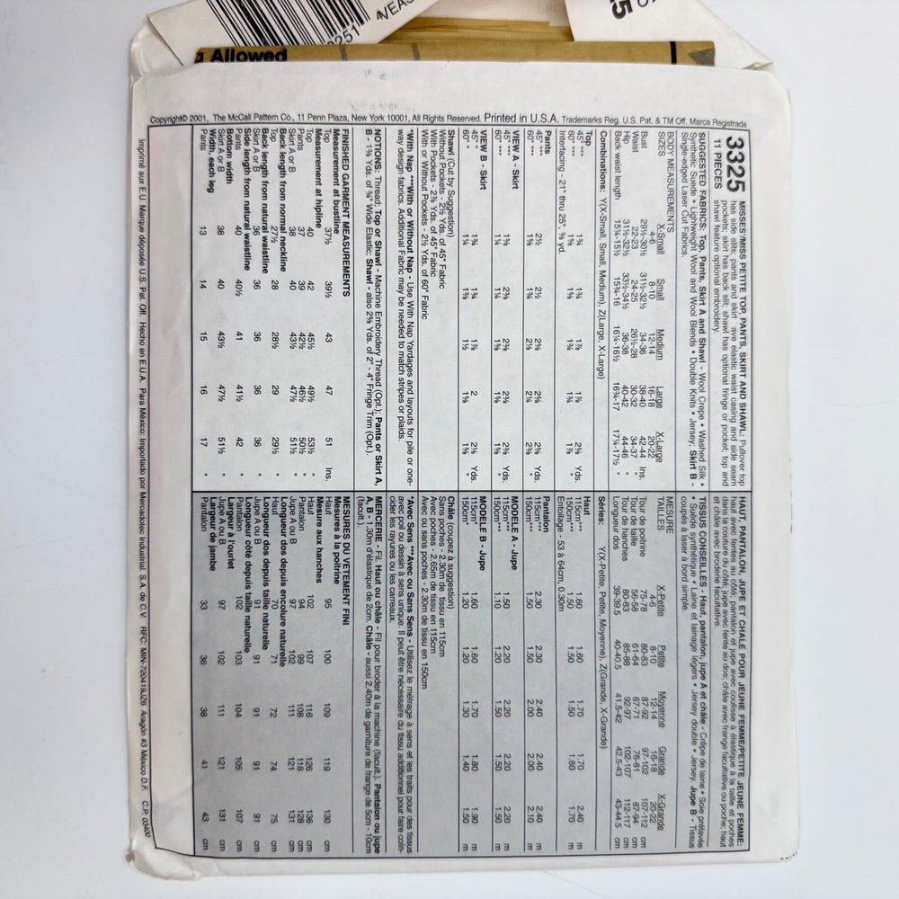 Sewing Pattern - Womenswear - McCall's 3325 - True Deadstock supplies Fabric by private - Sustainable Textile | FABCYCLE