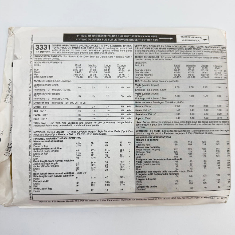 Sewing Pattern - Womenswear - McCall's 3331 - True Deadstock supplies Fabric by private - Sustainable Textile | FABCYCLE