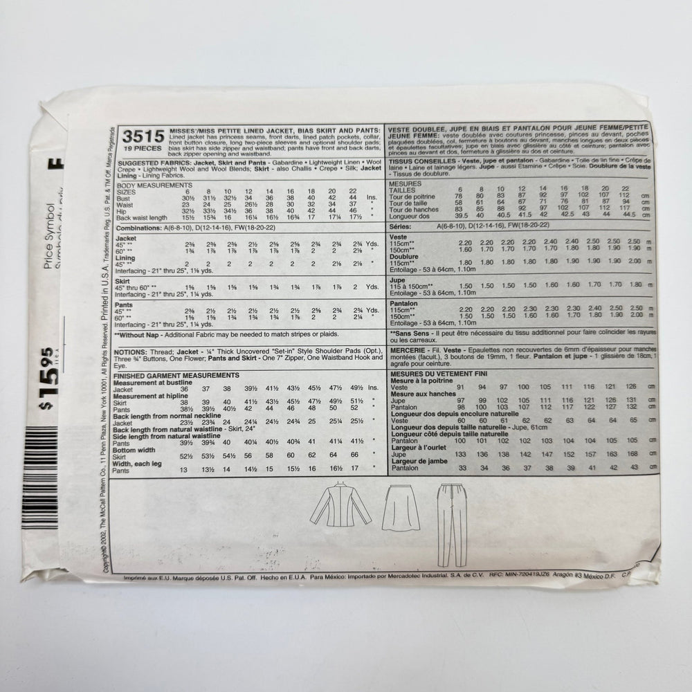 Sewing Pattern - Womenswear - McCall's 3515 - True Deadstock supplies Fabric by private - Sustainable Textile | FABCYCLE