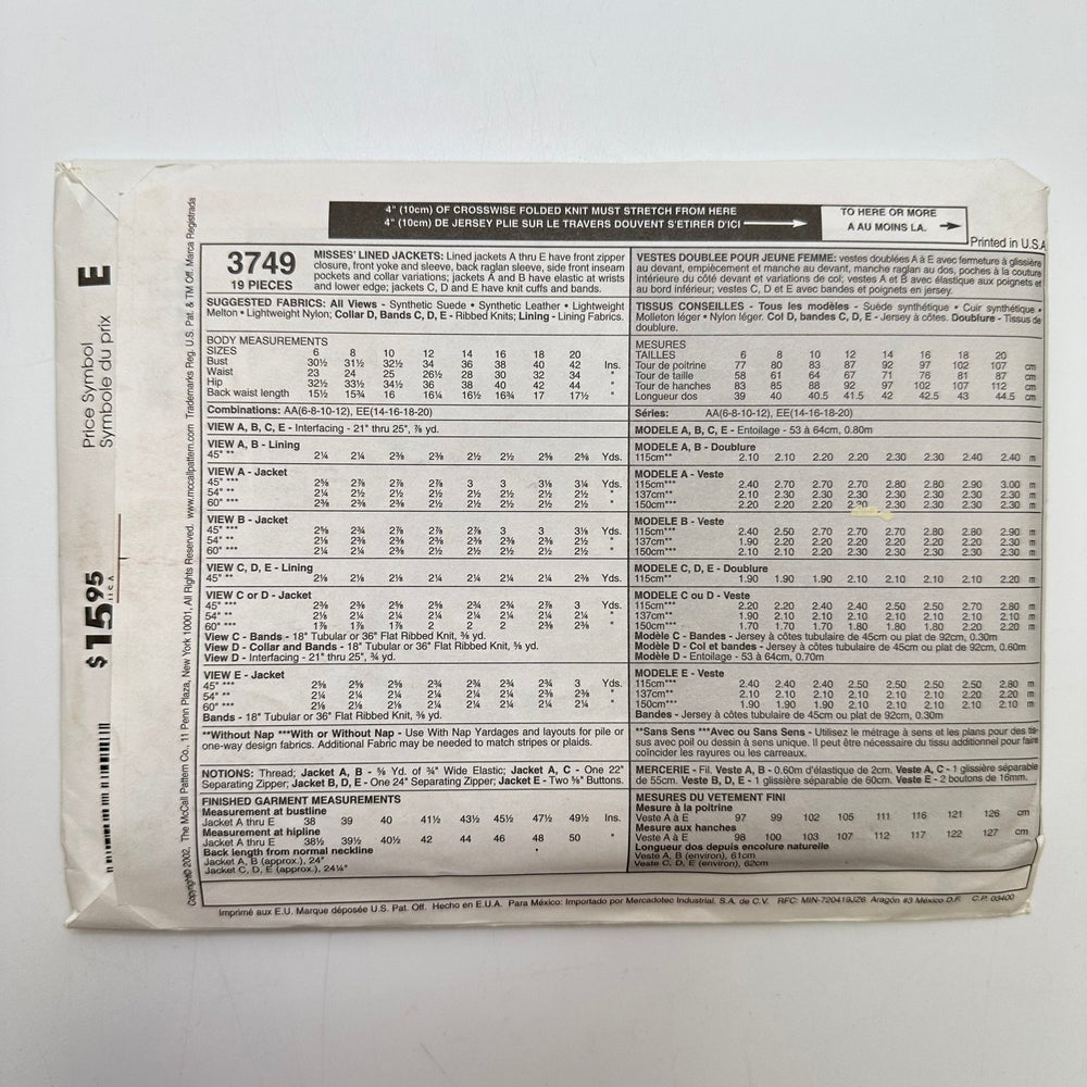 Sewing Pattern - Womenswear - McCall's 3749 - True Deadstock supplies Fabric by private - Sustainable Textile | FABCYCLE