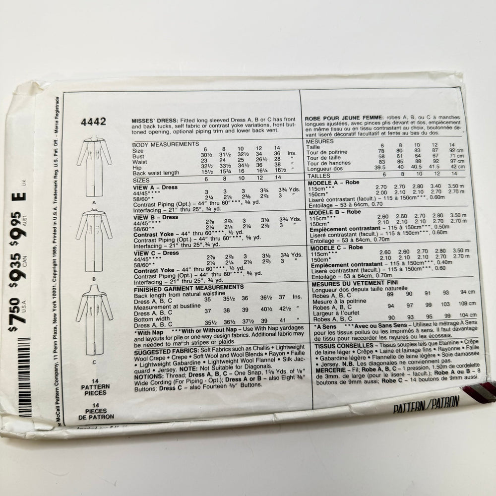 Sewing Pattern - Womenswear - McCall's 4442 - True Deadstock supplies Fabric by private - Sustainable Textile | FABCYCLE