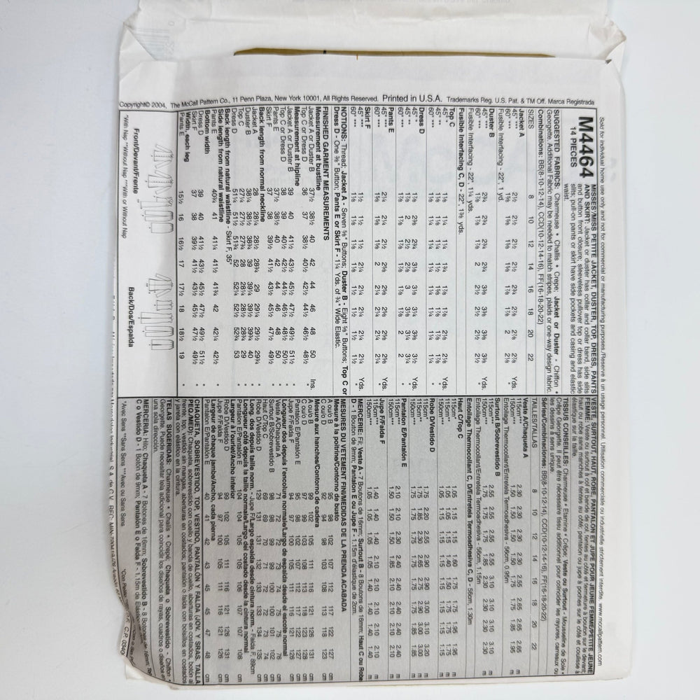 Sewing Pattern - Womenswear - McCall's 4464 - True Deadstock supplies Fabric by private - Sustainable Textile | FABCYCLE